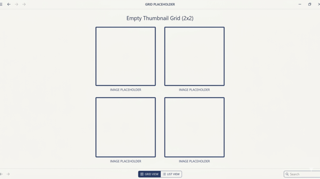 A simple 2x2 grid of blank thumbnail frames. Each has a subtle navy border. Minimal placeholder layout. No actual images.